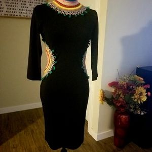 Alice + Olivia Black Long Sleeve Dress with Colorful Accents